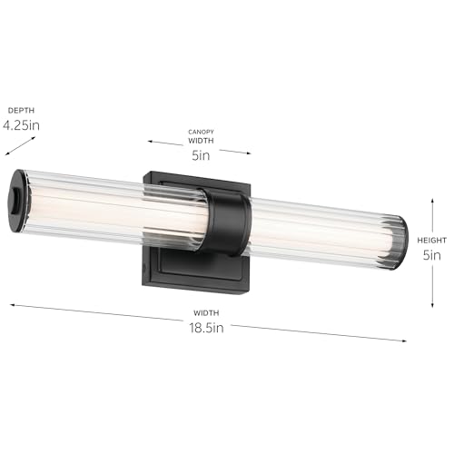 Laurene 18.5" LED Small Linear Bath Bar with Clear Fluted Glass in Black