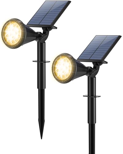 Solar Spot Lights Outdoor Waterproof 180° Adjustable Solar Powered Landscape Lights for Yard 4 Lighting Modes Solar Spotlights for Pathway Garden Outside Wall Pool Porch (2 Count)