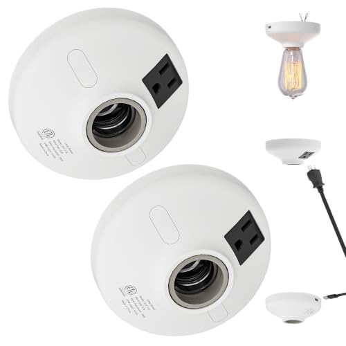 3-in-1 2 Pack Light Socket Adapter with USB (5V/2A) & Outlet - E26/E27 Bulb to Power Outlet Converter, USB Charger Port, 3-Prong US Plug for Cameras, Projectors, Smart Devices (2 Count)