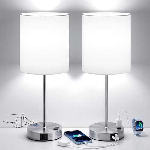 17.6" Silver Touch Lamps for Bedroom Set of 2 (2 Count)