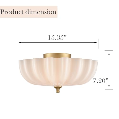Modern Gold Ceiling Light Fixture with Milky Glass Shade