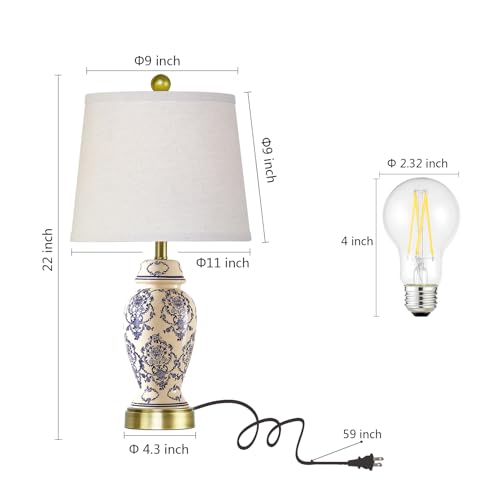 Chinoiserie Ceramic Small Table Lamps Set of 2 for Living Room Bedroom Bedside (2 Count)