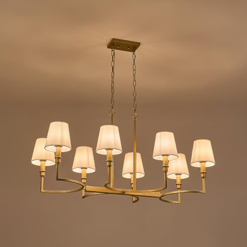 8 Light Candelabra Chandelier Dining Room Gold Linen Chandeliers 38in