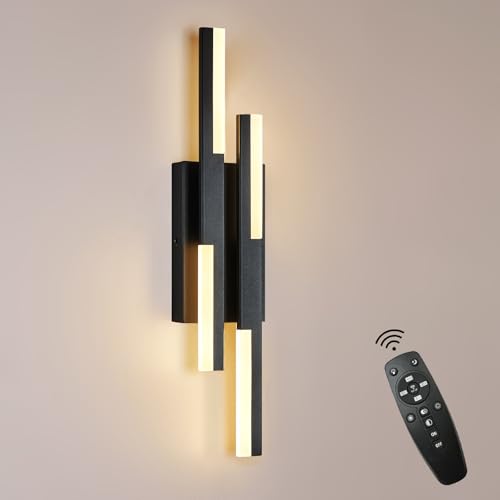 Modern LED Wall Sconce Black Remote Wall Light Fixtures for Bathroom
