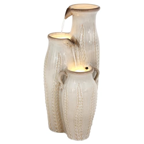 30" Ceramic Vase Water Fountain Outdoor with LED Lights