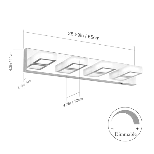 Modern Led Chrome Bathroom Vanity Lights 5 Color Temperature Dimmable Acrylic Modern LED Chrome Bathroom Lighting Fixtures Over Mirror (4 Count)