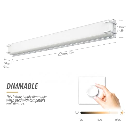 LED Bathroom Light Fixtures Over Mirror 32” Vanity Light with Milky White Lampshade 4000K Daylight Chrome Finishing Bath Bar (32 Count)