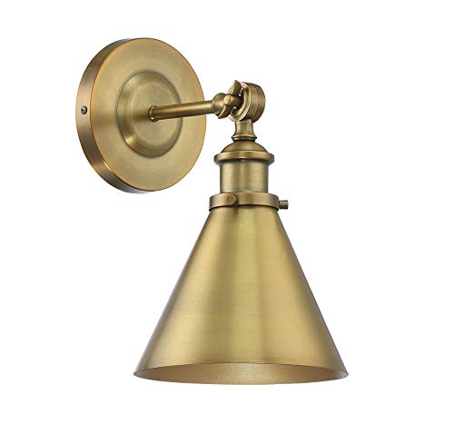 9-0901-1-322 Glenn Vintage Industrial Adjustable Metal Wall Sconce, 1-Light 60 Watt, 12" H x 7" W, Warm Brass