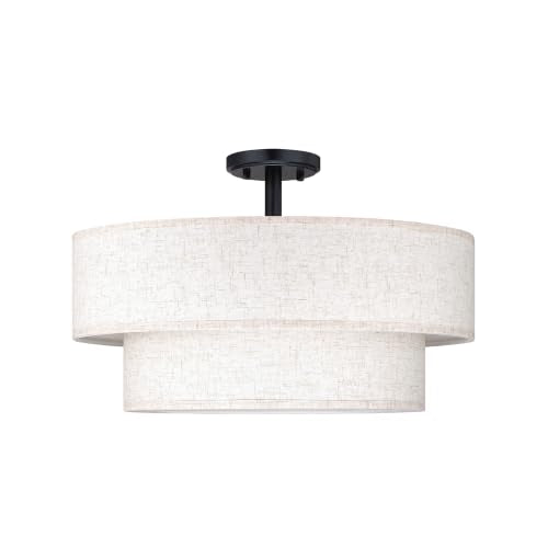 2 Tier 20" Cream Drum Fabric 4 Light Black Semi Flush Mount Ceiling Light for Living Room Dining Room Bedroom Hallway