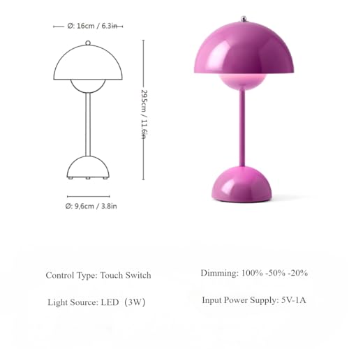 Modern Flower Bud Lamp 12" Cordless Touch Lamp Dimmable 2600mAh Rechargeable Desk Lamp Nordic Minimalist Mushroom Lamp Nightstand Bedside Lamp for Bedroom Living Room