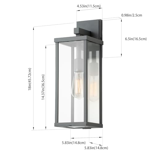 18" Classic Outdoor Wall Sconce 1 Light in Matte Gray Rectangular Metal Frame and Clear Glass Shade Waterproof Porch Light Patio Light Pack of 2 (2 Count)