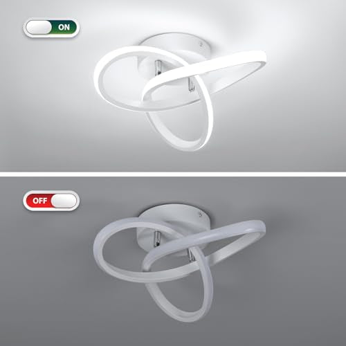 Hallway Light Fixtures 6000K Cool White Modern Led Ceiling Light Fixtures Close to Ceiling Light for Hallway Kitchen Bedroom Bathroom Curved Design Ceiling Lamps