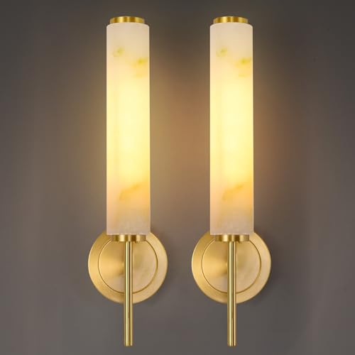 Modern Brass Alabaster Wall Sconces Sets of Two