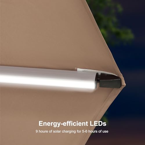Patio Umbrella with Base 12ft Solar LED Light Double Top