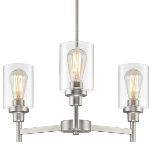 3 Light Brushed Nickel Chandeliers for Dining Room Light Fixture Over Table
