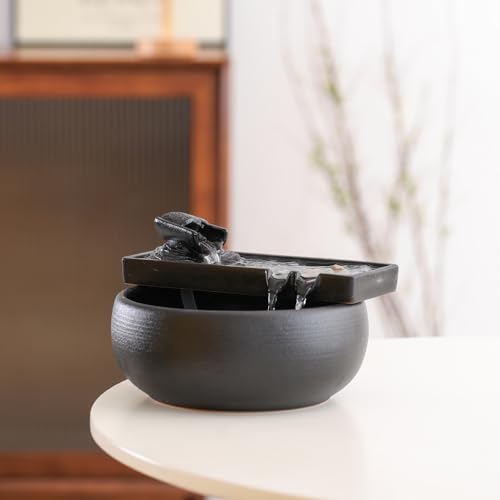 Ceramic Tabletop Fountain for Indoor and Outdoor Table Desk Office Patio