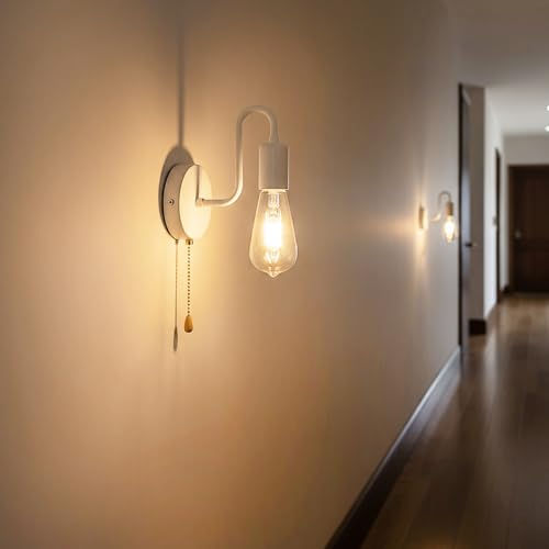 Hardwired Pull Chain Wall Sconce White