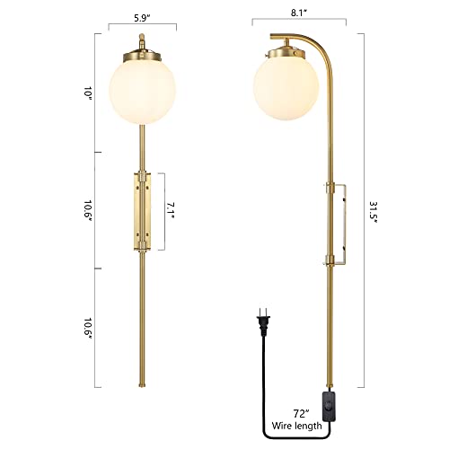 Gold Wall Sconces Set of 2 with Globe Shade (2 Count)