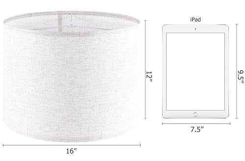 Oatmeal linen Textured Lamp Shades Set of 2 Large Drum Lamp Shade 16``Top x 16``Bottom x 12``High (2 Count)