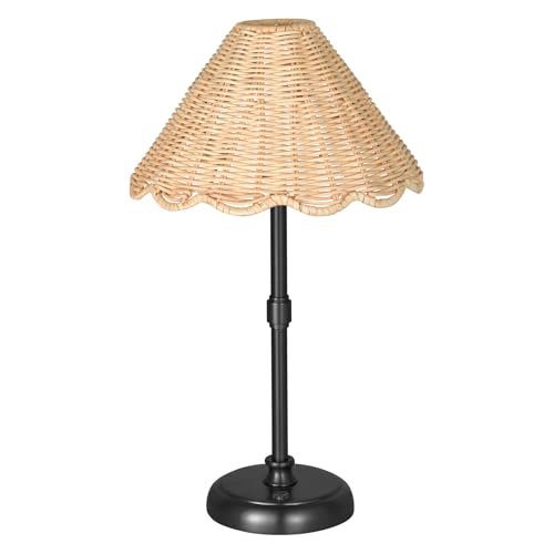 Cordless Boho Rattan Table Lamp Black