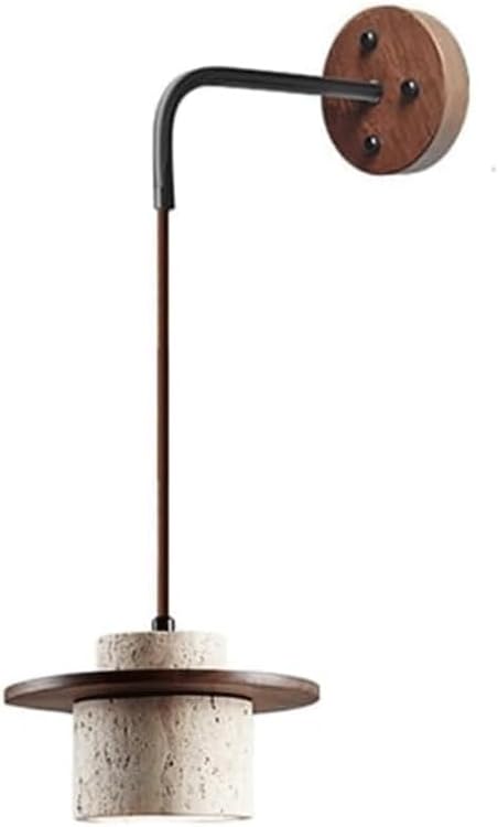 Japanese Wabi-sabi Style Natural Stone Wall Lamps Creative Vintage Beige Wall Light with E26/E27 Base Solid Wood Wall Sconces for Home Decoration Living Room Corridor Coffee Shop(Style 1)