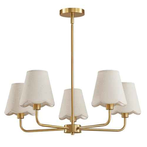 KAISITE Modern Gold Chandelier 5-Light Farmhouse Chandelier for Dining Room Industrial Dining Kitchen Light Fixture Over Table Ceiling Chandelier for Bedroom Living Room Foyer Entryway
