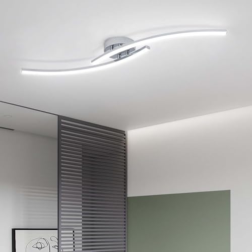 31.4Inch Modern LED Ceiling Light 22W Chrome Linear Ceiling Light Fixture 6000K Aluminum Long Flush Mount Ceiling Lights Fixture Lamp for Bedroom Hallway Kitchen Bathroom