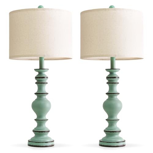 27" Distressed Teal Table Lamps Set of 2