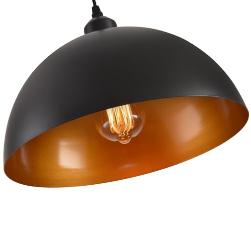 Plug in Pendant Light 2 Pack Industrial Hanging Lamp with Golden Finish Inside Black Vintage Pendant Lighting Fixtures with 15ft Cord On (2 Count)