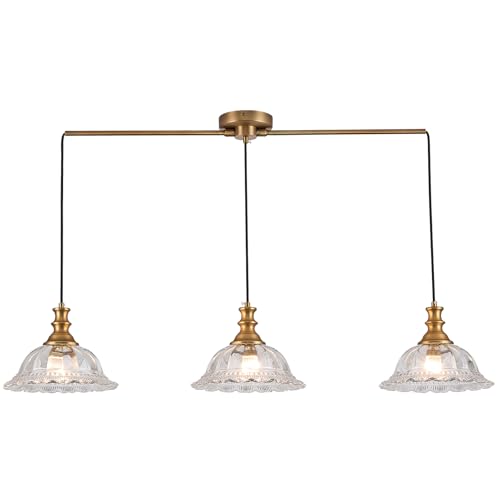 Vintage 3 Light Pendant Light Fixtures Modern Glass Hanging Lights with Adjustable Cord for Kitchen Island Dining Room Living Room Hallway (3 Count)