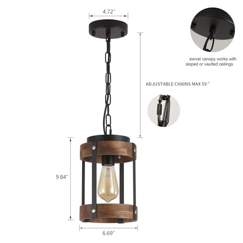 2 Pack Rustic Farmhouse Wood Pendant Light Fixture One (2 Count)