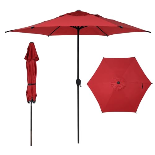9FT Lyon Outdoor Patio Umbrella Outdoor Table Umbrella with Push Button Tilt and Crank Market Umbrella 6 Sturdy Ribs UV Protection Waterproof for Garden Deck Backyard Pool