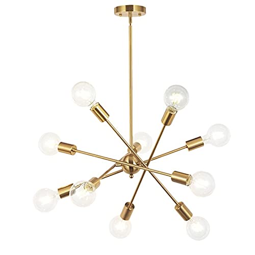 Modern 10 Light Sputnik Chandeliers Brushed Brass with Adjustable Arms Metal Kitchen Light Fixtures Gold Mid Century Pendant Lighting Vintage Industrial Ceiling Lights for Living Room