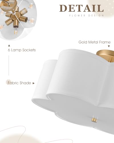 18" Gold Semi Flush Mount Ceiling Light with White Fabric Shade