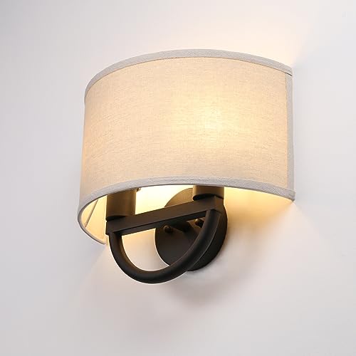 Industrial 2 Lights Wall Sconce Fixtures with Linen Fabric Shade