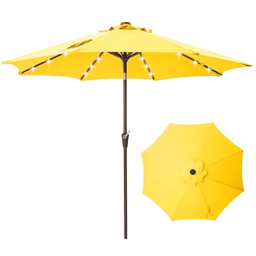 9 ft Patio Umbrella Outdoor Umbrella Patio with sloar lights yellow