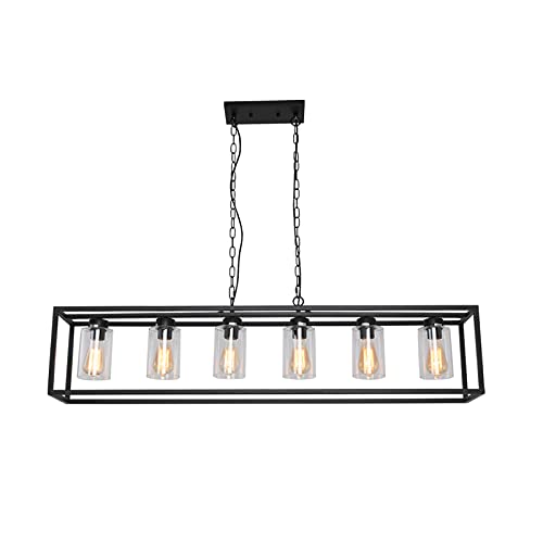 6 Light Black Kitchen Island Lighting with Clear Glass Shade