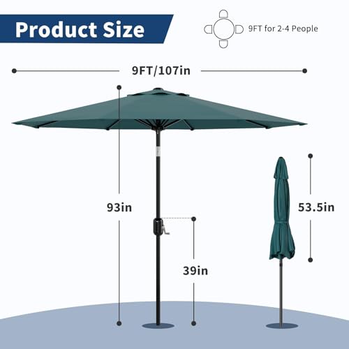 9FT Patio Umbrella 8 Sturdy Ribs Outdoor Table Umbrella