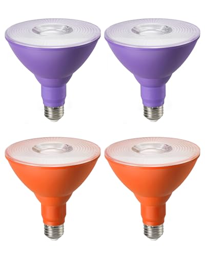 Halloween PAR38 LED Flood Purple&Orange Light Bulbs Dimmable 4Pack (4 Count)