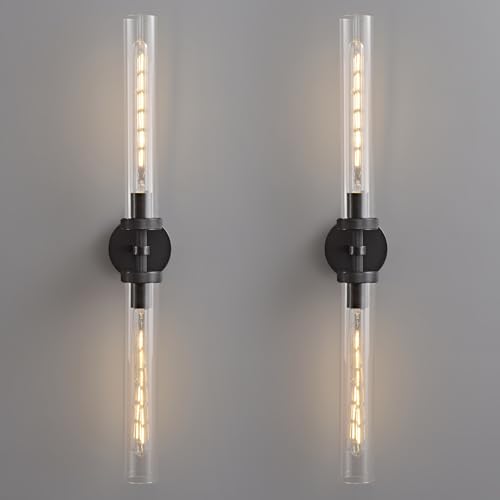 30 inch Wall Sconce Linear Glass Sconces Bathroom Sconces Black (2 Count)
