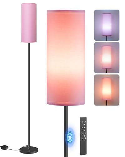 Dimmable Pink Floor Lamp for Living Room with Remote and Foot Switch