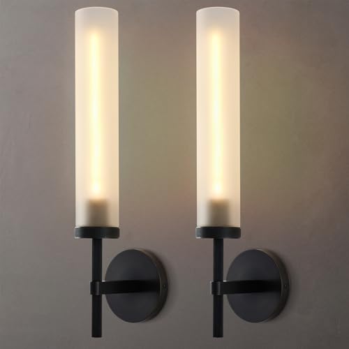 Modern Hardwired Frosted Glass Bathroom Black Wall Sconces 2PC