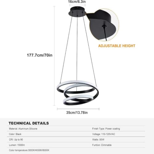 13.78 inches Black Dimmable Modern Led Chandelier with Remote Control