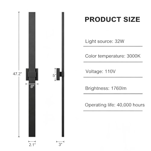 Aluminum 47 in Long Outdoor Wall Light Fixture