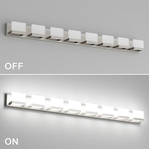 8 Lights LED Modern Vanity Light Brushed Nickel Bathroom Lighting Fixture Up and Down Bathroom Wall Light Over Mirror