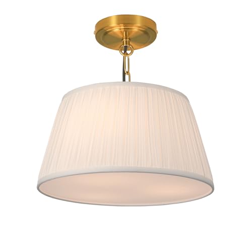 12.6”Dia White Pleated Drum Shade Semi Flush Mount Ceiling Light