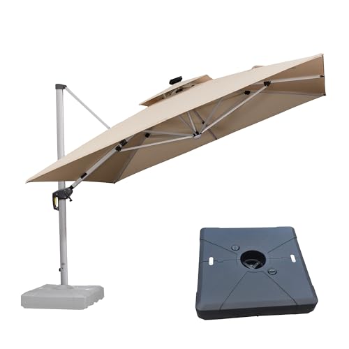 Patio Umbrella with Base 11'X11' Double Top LED Light