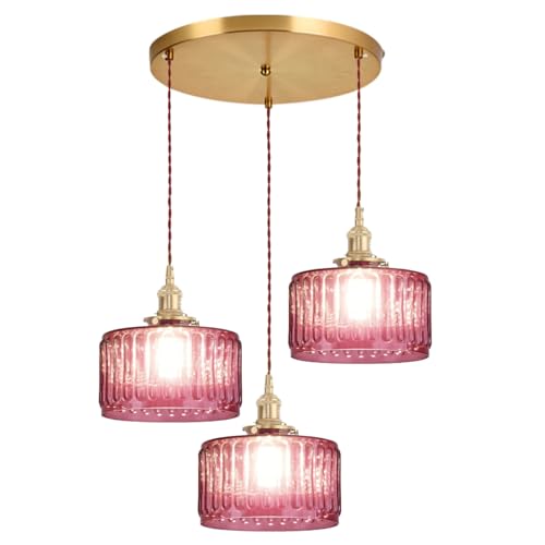 Gold Cluster Chandelier Globe Glass Ceiling Pendant Lights Pink Hanging Pendant Light Brushed Brass Dining Room Chandeliers Mid Century Modern Hanging Light Kitchen Adjustable Cord