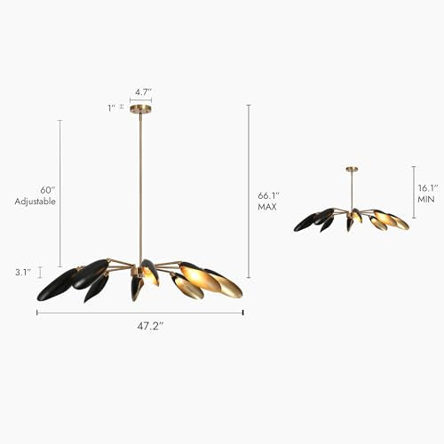 47.2" Large Black and Gold Chandelier