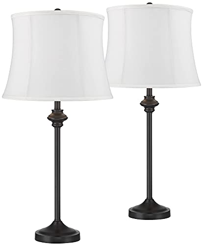 26" Tall Buffet Table Lamps Set of 2 Lynn White Black Skinny Shade (2 Count)